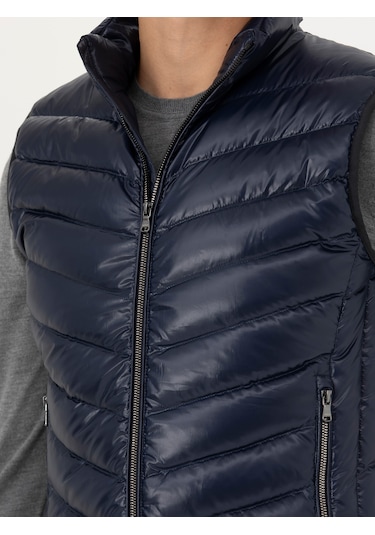 Cacharel Lacivert Slim İnce Kapitone Mont Yelek