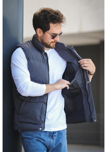 Octave Suya Dayanıklı Kapaklı Cepli Etiket Detaylı Dik Yaka Erkek Şişme Yelek Füme