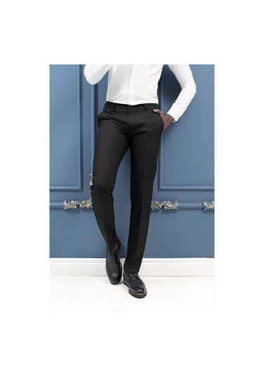 Ecer Slimfit Mevsimlik Fermuar Kapamalı Yan Cepli Kumaş Pantolon Siyah
