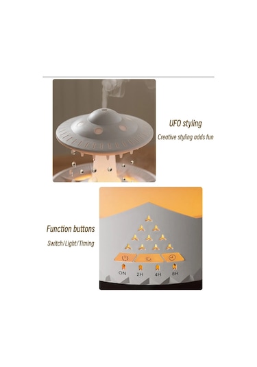 Ufo Su Damlası Aromaterapi Nemlendirici Masaüstü Uzaktan Kumandalı Difüzör, Fiş: Ab Fiş Beyaz