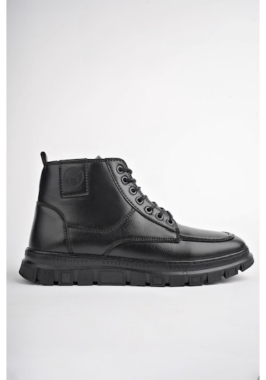 Muggo Gilberto Garantili Fermuarlı Bağcıklı Kürklü Hafif Taban Erkek Bot Siyah