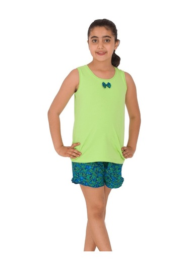 The Don Aile Yeşil-Lacivert Desenli Kız Çocuk Şort Takımı (9-14 Y
