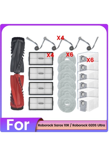 Xurunkeji Roborock Saros 10r / G20s Ultra Ana Fırça Yan Fırça Filtre Paspas Pedleri Toz Torbaları Vakum Parçaları İçin Yedek Parçalar