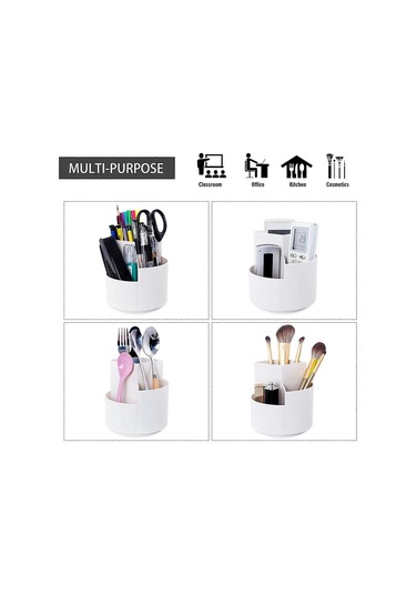 Ganzhoushop Döner Kalemlik Çok Amaçlı 3 Bölmeli Yuva Döner Kalemlik Kırtasiye Kalem Düzenleyici Ofis Ev Beyazbeyaz