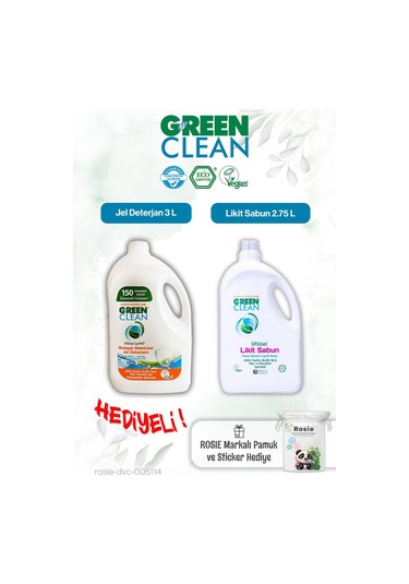 Green Clean 2.75 L Likit Sabun, Bulaşık Mak. Jel Deterjan 3l Ve Rosie Pamuk Hediye
