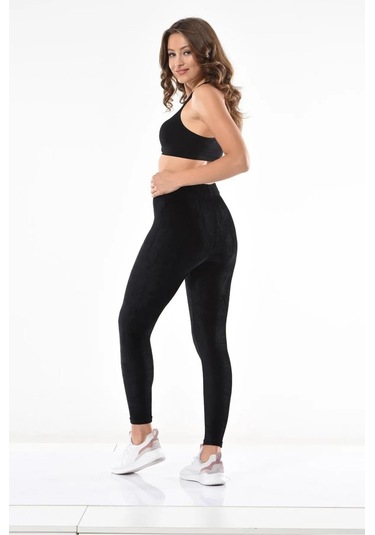Dynamic Leggins Yüksek Bel Soft Comfort Full Likralı İnce Fitilli Kadife Tayt-1154-1172-8965 SiYAH