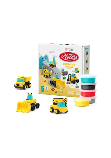Hey Clay Hava İle Kuruyan Kil 12'li Kutu - İnşaat Araçları renkli