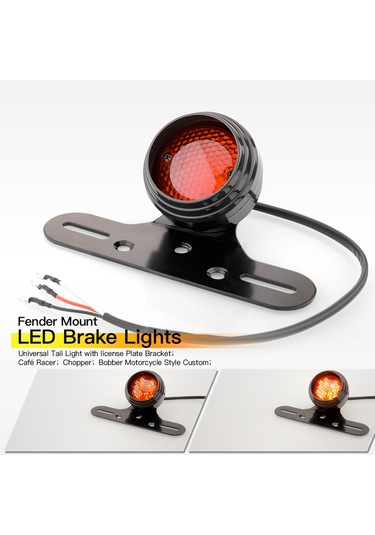 Youtek Klasik Motosiklet Modifikasyonu İçin Universal Retro Led Fren Arka Lambası, Plaka Tutuculu, Krom Alüminyum Kasa, Kırmızı Lens