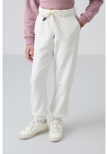 Tommy Life Ekru Pamuklu İçi Tüylü Yumuşak Dokulu Standart Fit Nakışlı Kız Çocuk Eşofman Alt - 75158 Ekru