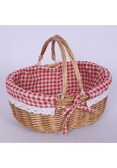 Cbtx Söğüt Sepeti Açık Piknik Sepeti Dokuma Sepet Yumurta Kabı S Çift KulpluKırmızı Izgara