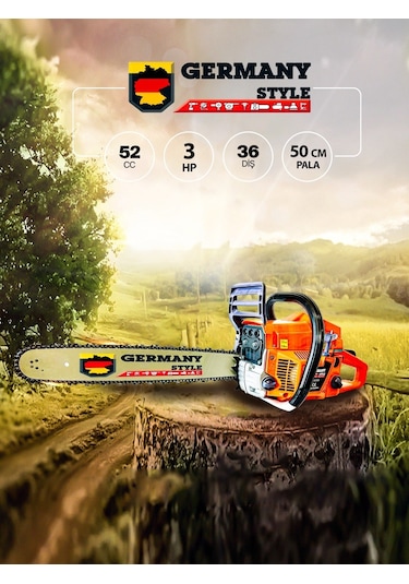 Germanystyle Grm-9063 3 Hp Benzinli Ağaç Kesme Motoru Bıçkı 52 Cc