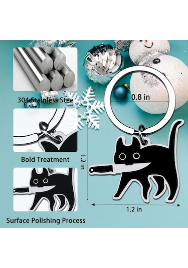 Geekyou Siyah Bıçaklı Kedi Anahtarlık - Unisex Dekoratif Hediye, Evcil Hayvan Motifli Anahtar Takımı