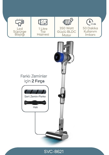 Sinbo SVC 8621 Bldc Motorlu Dikey Kablosuz Şarjlı Led Aydınlatmalı Süpürge