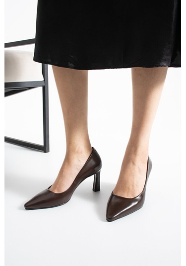 Dericia Shoes Elegance Hakiki Deri Kadın Topuklu Ayakkabı Kahverengi
