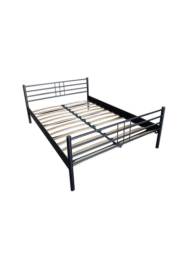 Manyas Çift Kişilik Ferforje Metal Karyola-siyah Ahşap Latalı