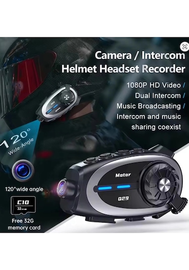 Q29 Motosiklet Kask Bluetooth Kulaklık Eşleşmeli 1080p Kamera Geniş Açı Su Geçirmez Intercom