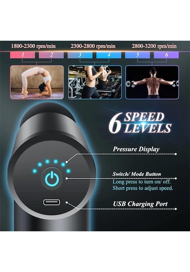 Taşınabilir Fasyal Masaj Tabancası Elektrikli Vurmalı Tabanca Masajı Led Dokunmatik Ekran Ile Vücut Gevşeme 4 Değiştirilebilir Masaj Başlığı