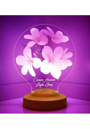 3D Led Lamba 3Boyutlu Canım Annem Plumeria Kişiye Özel Hediye