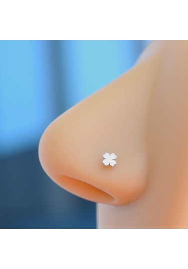 Cerrahi Çelik Silver Renk Çelik Burun Piercing Yonca Model Hızma Gri