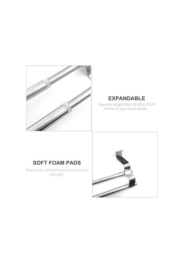 Dofolink Gümüş Paslanmaz Çelik Genişletilebilir Dolap Arkaçlı İki Barlı Havlu Rakusu 26.5-40cm - Küçük Mekanlar İçin Konforlu Saklama Diğer