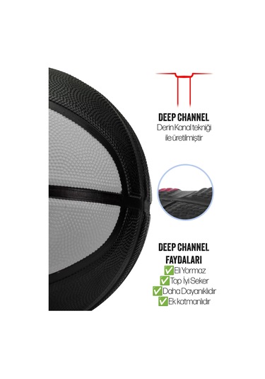 Telvesse Strong Basketbol Topu Pompalı Full Kauçuk Dayanıklı Deep Channel Kabartma No:7 B12 Gri