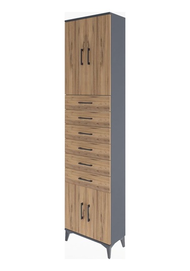 Arges Dolap 3 Raflı 6 Çekmeceli 4 Kapaklı 60x30x243 Antrasit-çam Antrasit