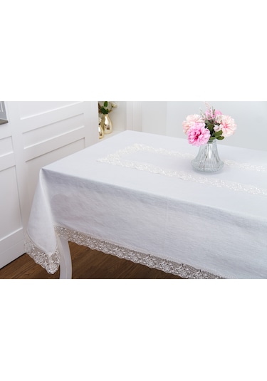 Finezza Gilda Lüx Dantelli Simli Kumaş Krem Masa Örtüsü  160x220 cm -1468