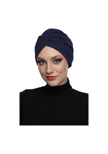 Çapraz Penye Astarlı Lacivert Hazır Türban Tesettür Havuz Bonesi Lacivert