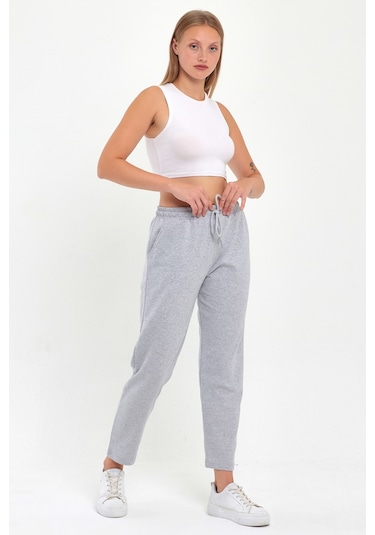 MMetalic Kadın Lacivert Klasik Cepli Eşofman Altı Gri