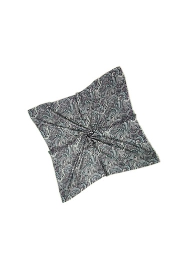 Ebruli Pamuklu Etnik Desenli Soft Eşarp 90x90 Cm Gri - Siyah