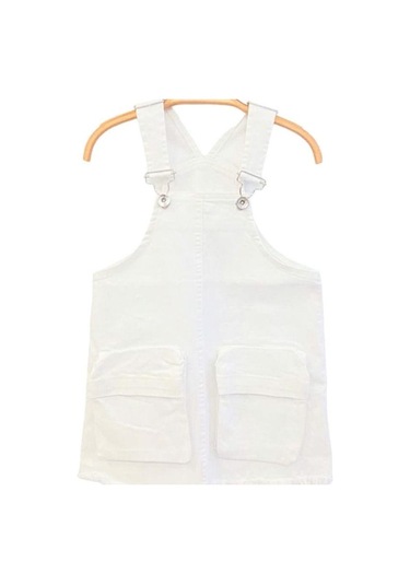 Kız Çocuk Dokuma Etekli Salopet-13862 Beyaz