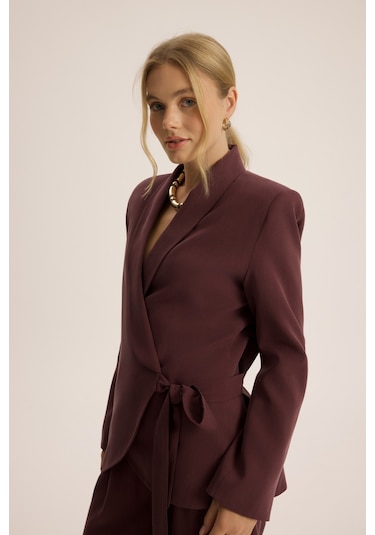 Mai Studios Co. Mirelka Bağlamalı Bordo Blazer Pantolon Takım Bordo