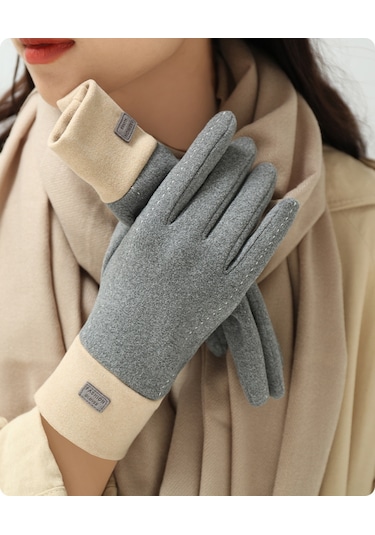 Cbtx Dokunmatik Özellikli Şık Mode Kadife Sıcak Soğuk Dayanıklı Kadın Eldiven Mavi