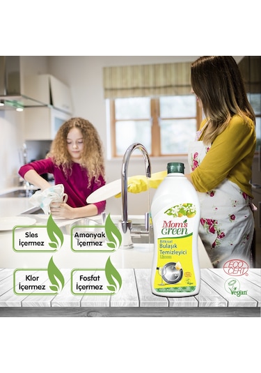 Mom's Green Limon Kokulu Bitkisel Elde Bulaşık Deterjanı 3 x 750 ML