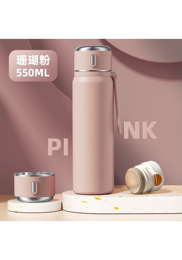 Kadınlar, Erkekler Ve Çocuklar İçin Şık Ve Dayanıklı 550 Ml Paslanmaz Çelik Termos Bardak, Okul Ve Ofis Kullanımına Uygun Yalıtımlı Su Matarası Pembe