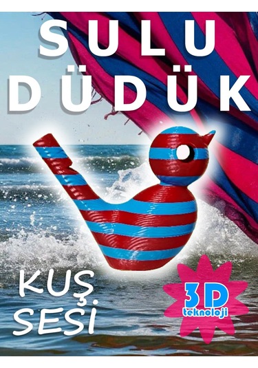 Bordo Mavi Çizgili 3d Sulu Düdük - Bülbül Sesi Oyuncak Bordo