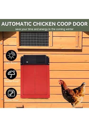 Otomatik Tavuk Kümesi Kapı Açacağı Akülü Işık Algılama Kontrolü Su Geçirmez Pet Red