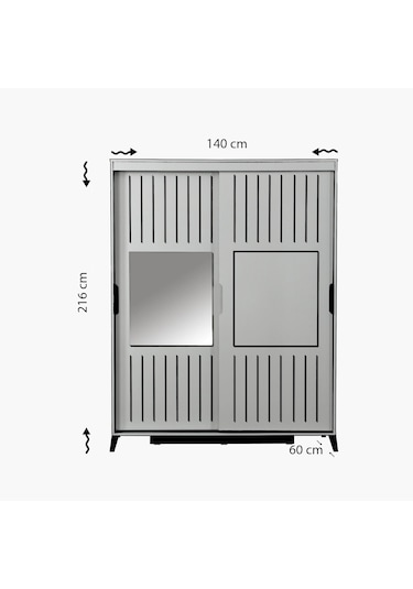 Pasifichome Huga Sürgülü Gardırop Meşe 140Cm / 2 Kapaklı Çekmeceli Dolap