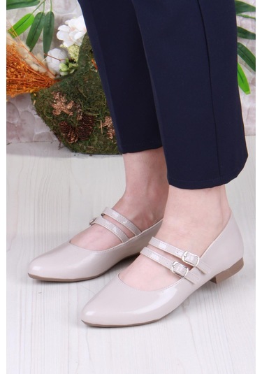 Fort 01-410 Rahat Çift Tokalı Kadın Babet Kadın Ayakkabı Ten