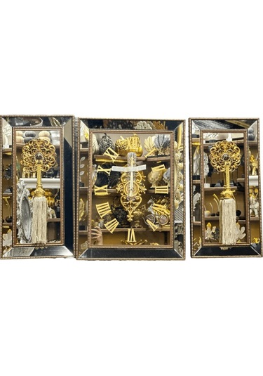 3'lü Aynalı Saat Püsküllü Dekor Gaga-911 Aynalı