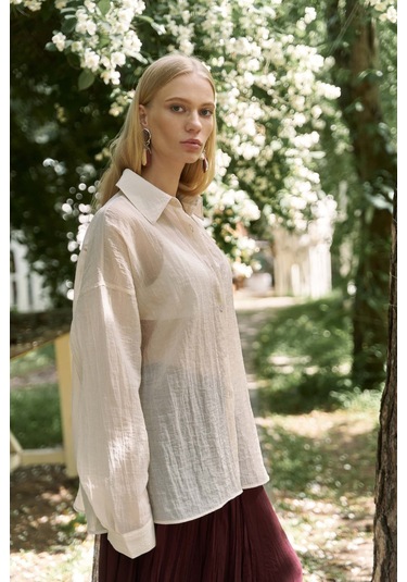 Mai Collection Mai Studios Co. Syaritta Oversize Bej Transparan Gömlek bej