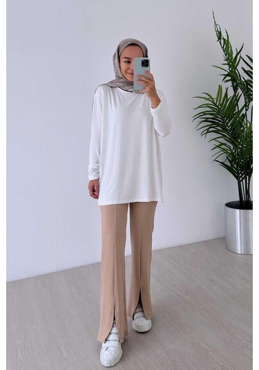Kahijab Yırtmaç Detay Pantolon - Camel Camel