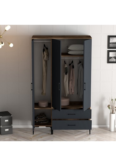 Variant Kumsal 3 Kapılı Pt Gardrop - Ceviz / Antrasit