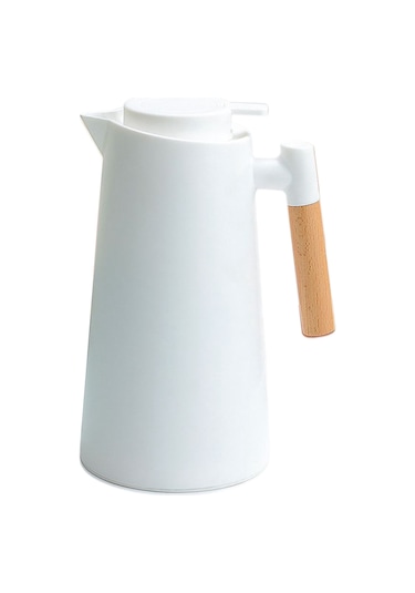 Hangfox 1l Cam İçli Ev Çalışkanlığı Termos, Çift Duvarlı Vakum Isı Ve Soğuk Saklama, Ahşap Saplı Kahve/su/su İçeceği Dispenseri Beyaz