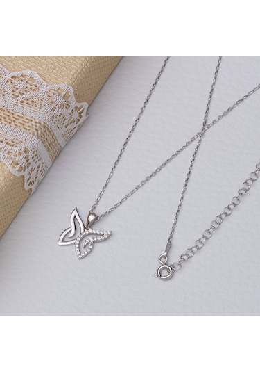 Kelebek Zirkon Taşlı Model-2 925 Ayar Gümüş Kadın Kolye Gümüş