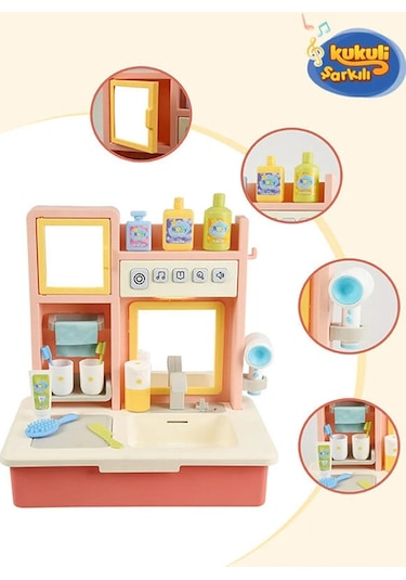 Kayyum Oyuncak Kukuli Şarkılı Eğitici Modern Banyo Seti  Pembe