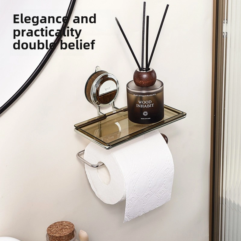 Monyee Banyo Roll Kağıt Tutucu, Delme Yok Suşleme Montaj, Duvar Tipi,轻奢 Tasarım, Ahşap Rengi, Çok Amaçlı Depolama Diğer