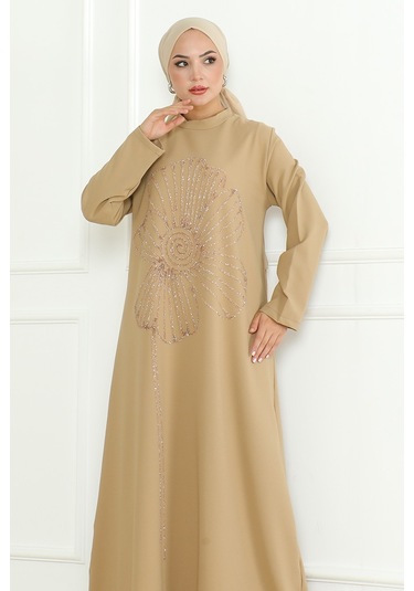 Zeral Taş İşlemeli Abiye 1200 - Vizon