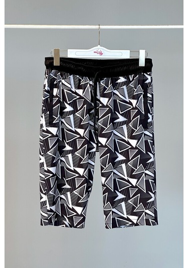 Desenli Erkek Şort Kapri Mayo Rks-03 Remsa Mayo Siyah