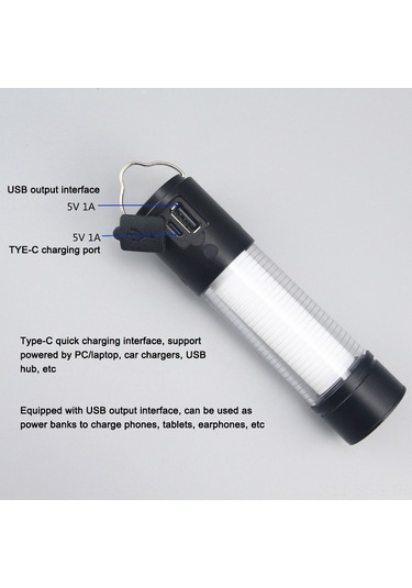 Springsun Usb Şarjlı Çok Modlu Led Kamp Lambası, Manyetik Tabanlı Ve Tripodlu Taşınabilir Çadır Feneri Siyah